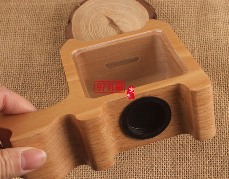 動(dòng)物形狀手機(jī)支架多功能原木零錢儲(chǔ)蓄罐