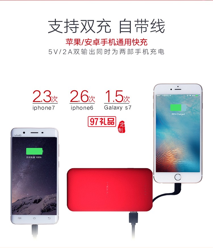 蘋(píng)果手機(jī)專(zhuān)用移動(dòng)電源mipow麥泡超薄沖電寶便攜6s自帶線充電寶