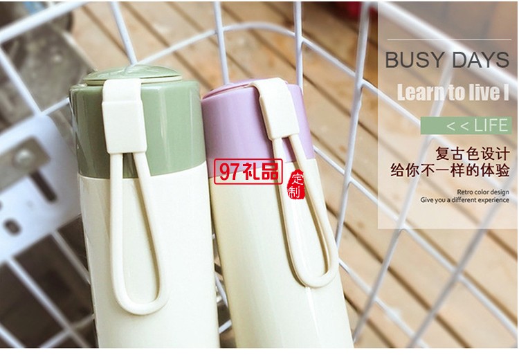 文藝風(fēng)直身時尚保溫杯 學(xué)院風(fēng)便攜隨手杯子 情侶細長水杯子