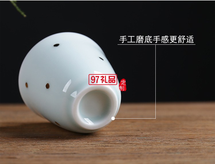 款茶杯陶瓷套裝 大潤窯六個(gè)裝品茗杯純色金點(diǎn)杯