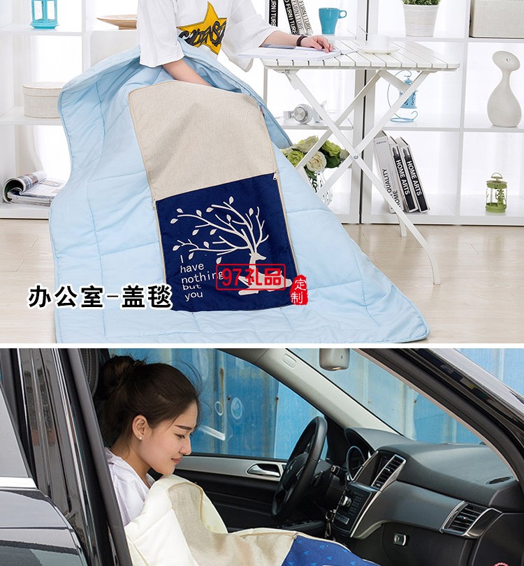 滿版印刷棉麻抱枕被，定制企業(yè)logo