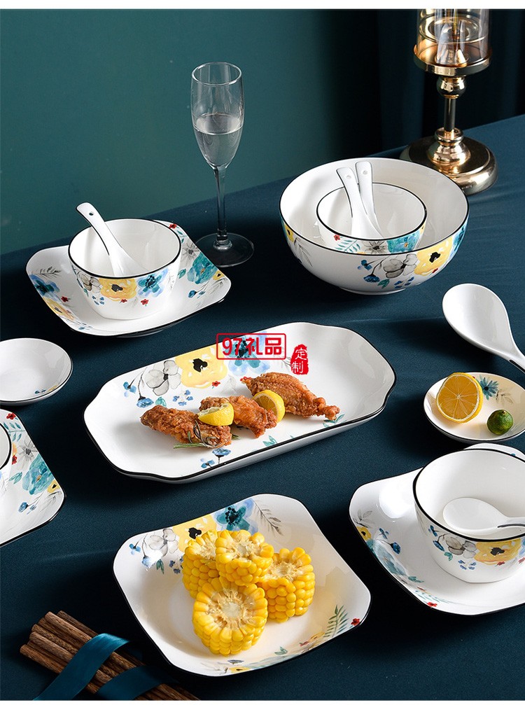 創(chuàng)意陶瓷餐具碗盤(pán)碟套裝家用餐盤(pán)米飯碗湯碗組合活動(dòng)禮品