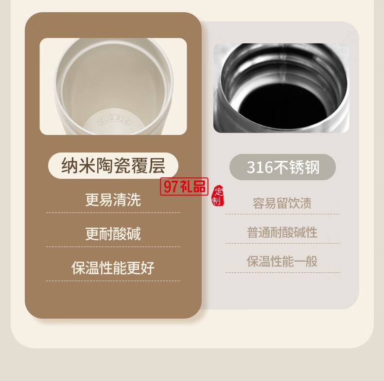 獨角犀春綠海棠雙飲口陶瓷內(nèi)膽咖啡杯