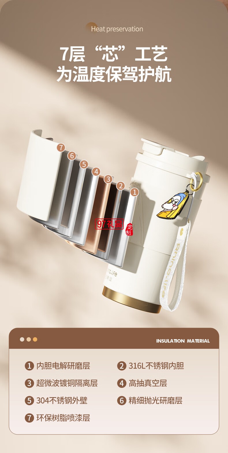 獨角犀春綠海棠雙飲口陶瓷內(nèi)膽咖啡杯