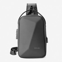 ROCKLAND男士胸包大容量單肩包硬殼防盜斜跨包男休閑辦公胸包 黑色