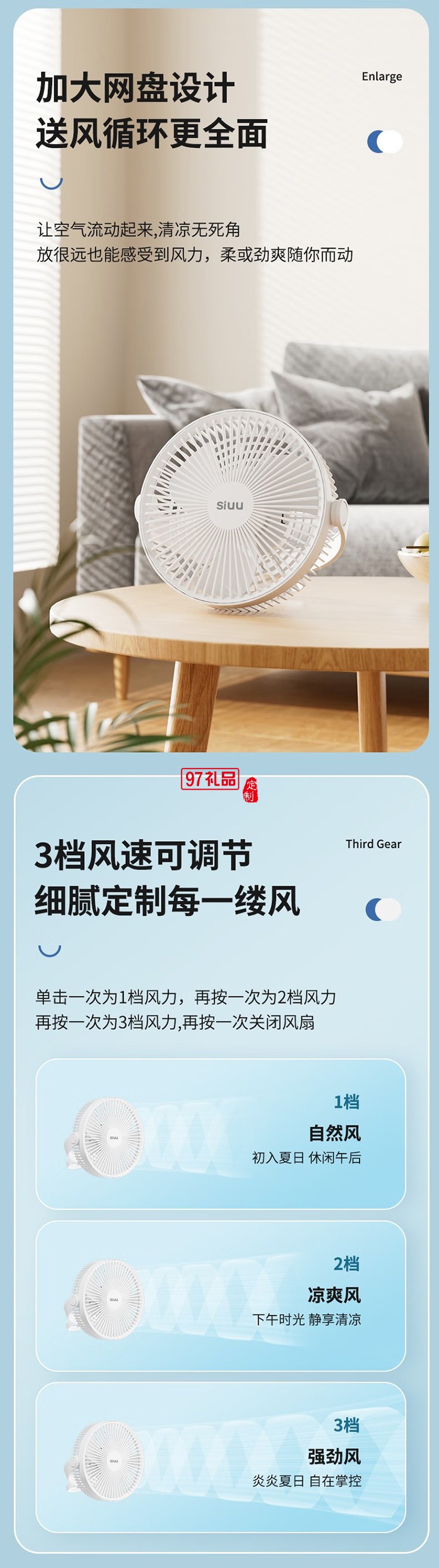 西佑西佑SIUU臺(tái)吊壁掛多用蓄電款USB電風(fēng)扇 白色