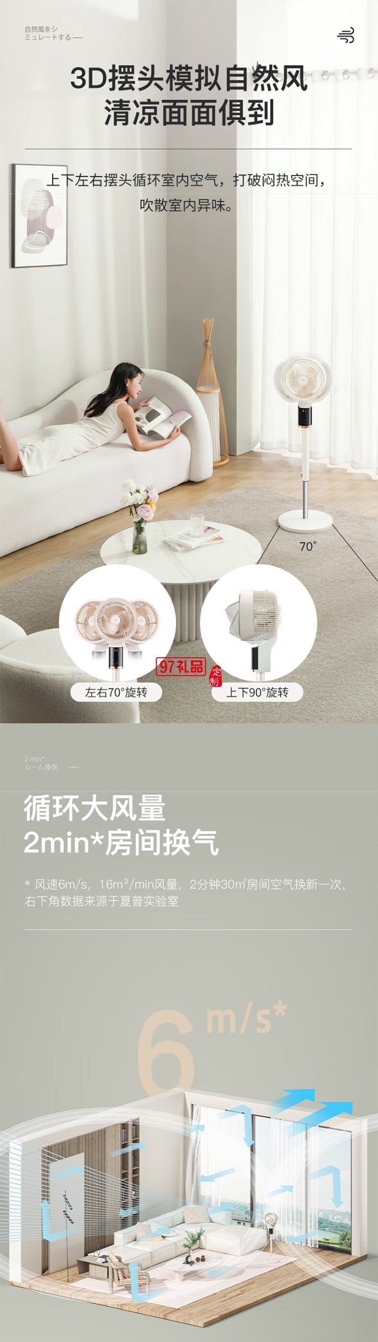 夏普3D搖頭空氣循環(huán)扇遙控電風(fēng)扇電扇換氣扇循環(huán)對流風(fēng)扇落地扇輕音節(jié)能