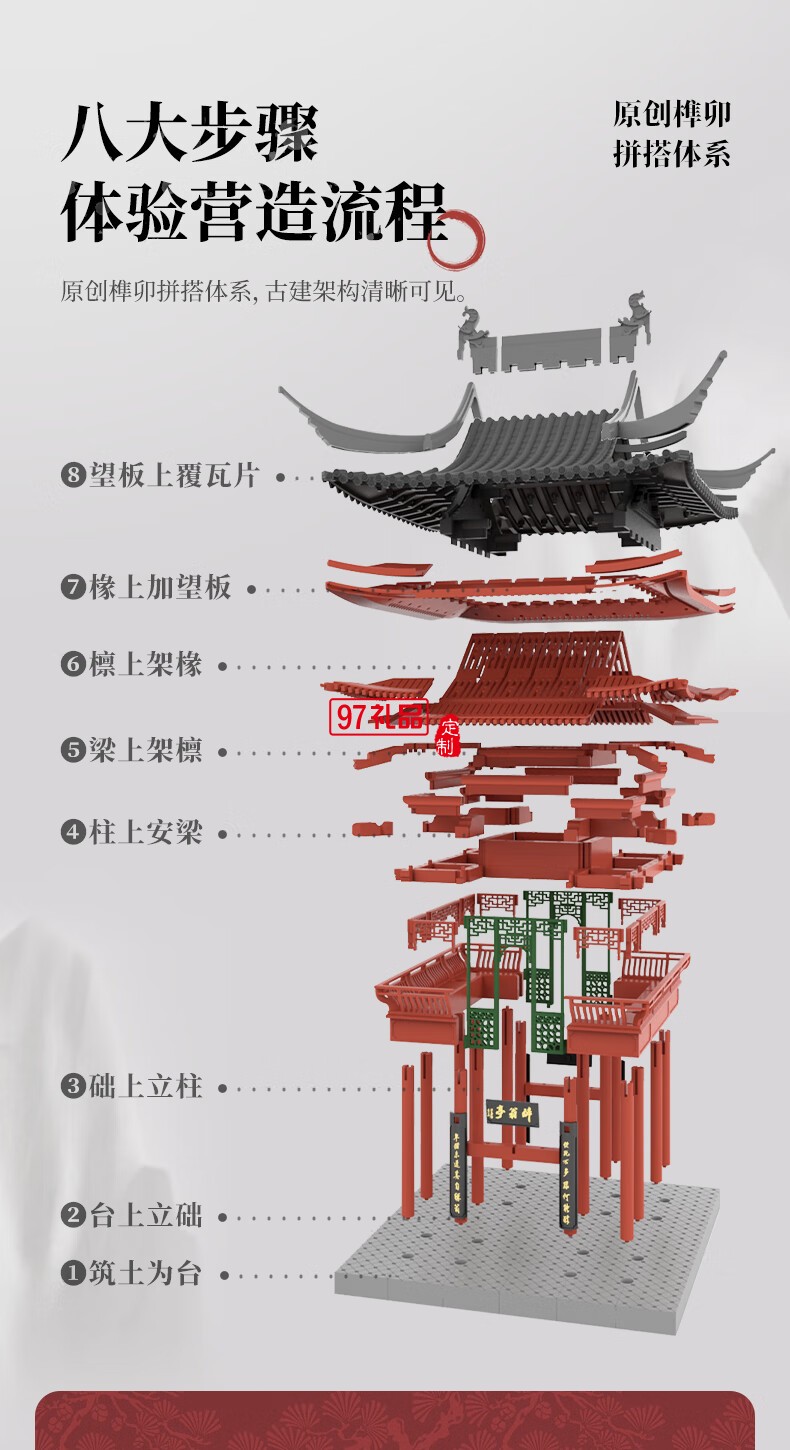 醉翁亭榫卯積木拼裝模型親子玩具古建筑模型禮品兒童男孩女孩禮物